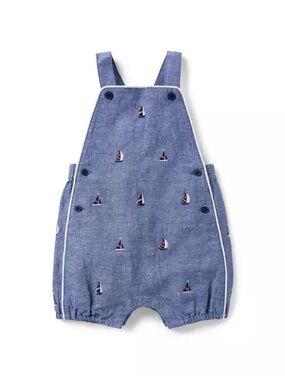 Janie and Jack Baby Embroidered Sailboat Linen Overall